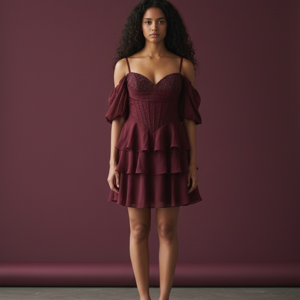 Elegant Burgundy Off-Shoulder Dress
